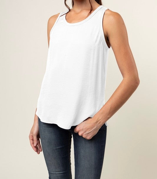 EMIE SCOOPNECK SATIN TANK TOP -CLASSIC WHITE