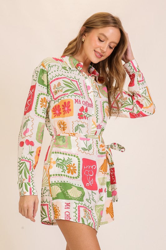 MON CHERI TIE WRAP ROMPER - GREEN MULTI