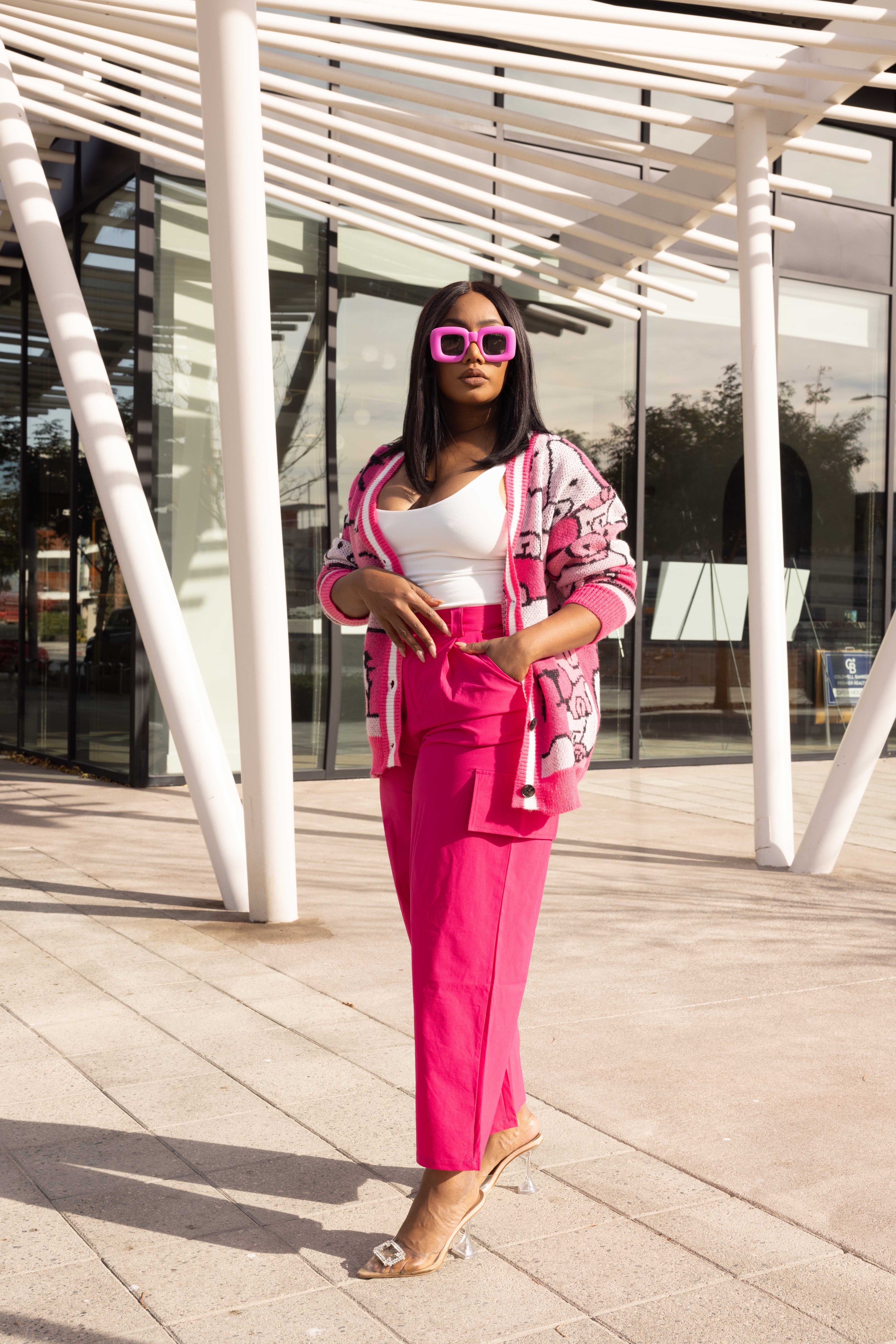 MY FAVORITE TEDDY BEAR PRINT CARDIGAN- PINK MULTI