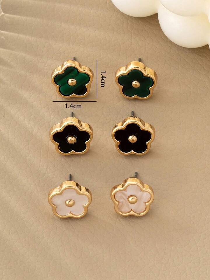 FLOWER STUD EARRINGS - BLACK
