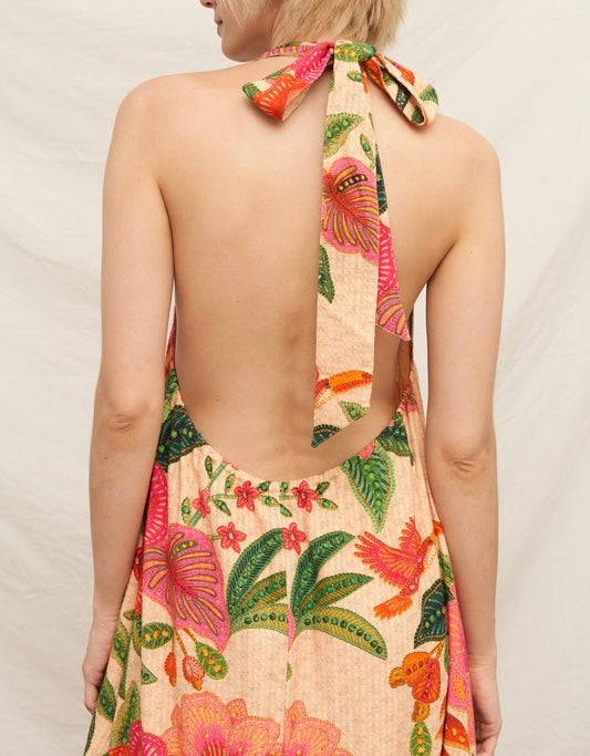 "SOUTH OF THE EQUATOR" TEXTURED TROPICAL PRINT MAXI DRESS