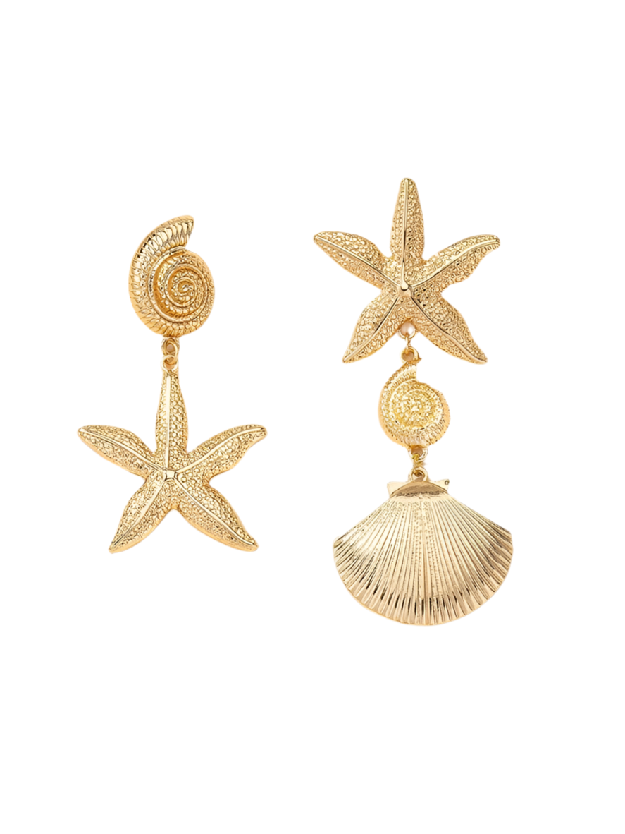 STARFISH & SHELL DROP EARRINGS