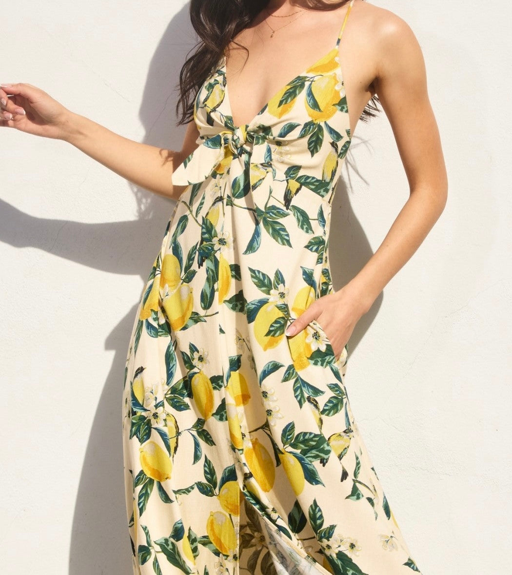 VINTAGE LEMON GARDEN KNOT MAXI DRESS