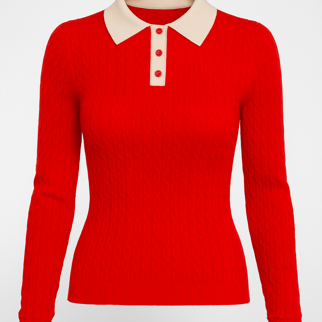 The Lila Knit Polo- CHERRYWOOD