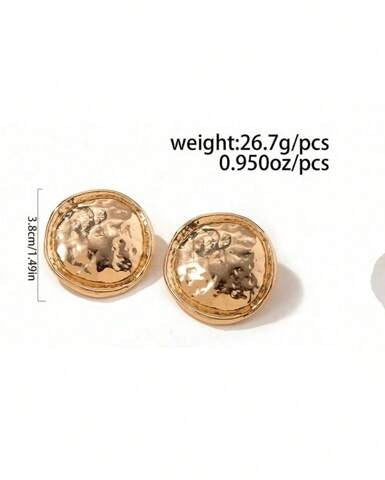 ARMOR ROUND HAMMERED STUD EARRINGS -GOLD