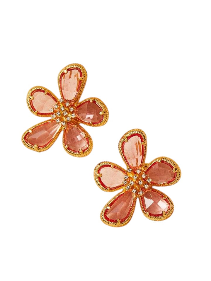ROMANCE FLOWER DANGLE DROP EARRINGS - ROSE PINK