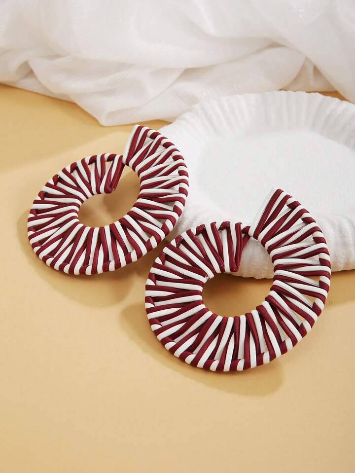 BOHO SWIRL HANDWOVEN DANGLE EARRINGS-RED MULTI