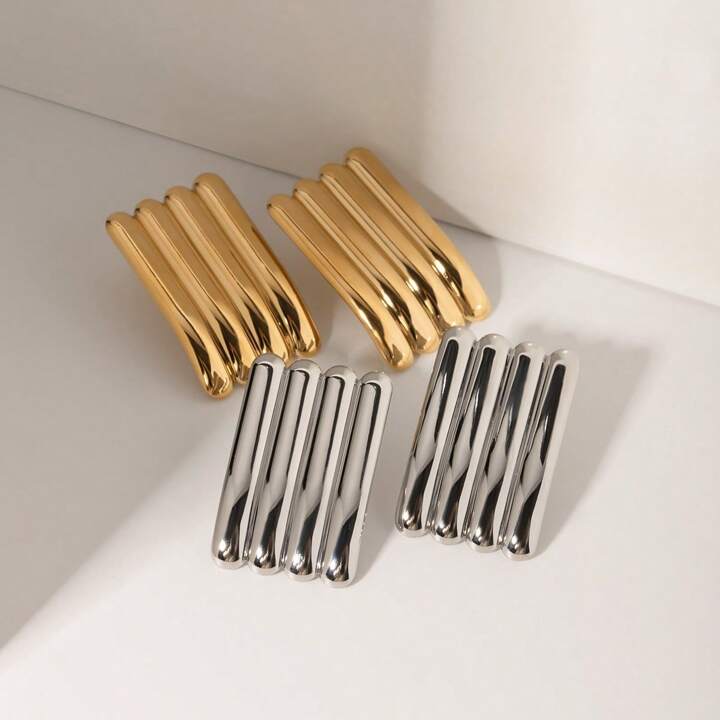 RAKE RIBBED STATEMENT STUD EARRINGS-SILVER