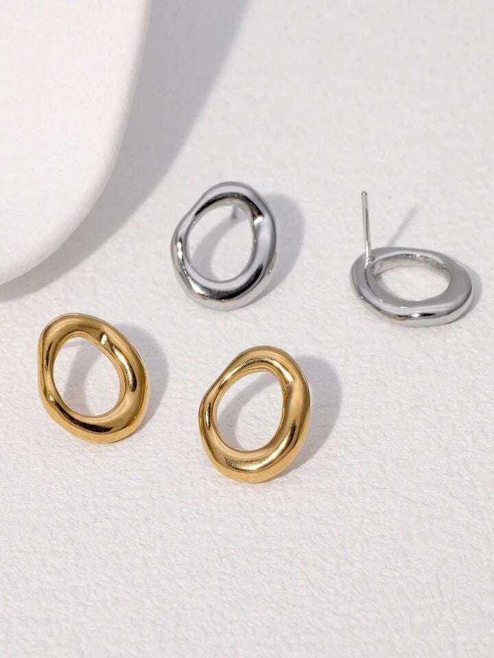 HOLLOW CIRCLE STUD EARRINGS - SILVER