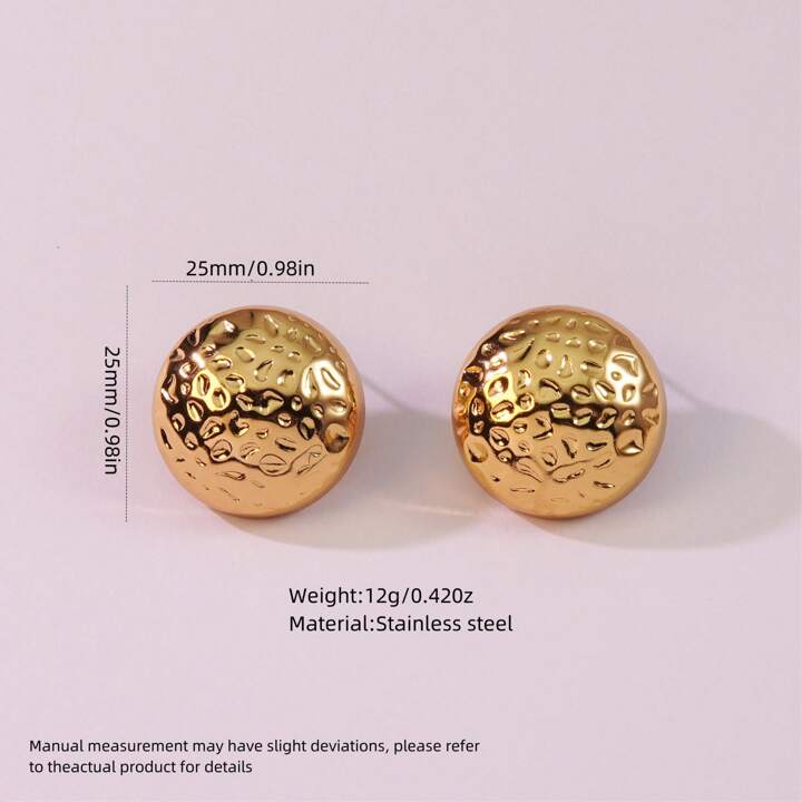 Steel ROUND Hammered Texture Stud Earrings