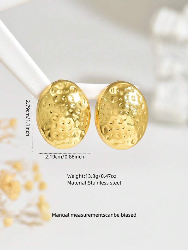 Steel OVAL Hammered Texture Stud Earrings
