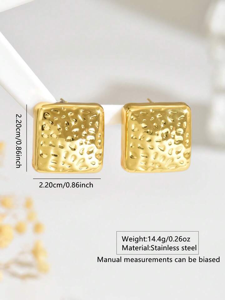 Steel SQUARE Hammered Texture Stud Earrings