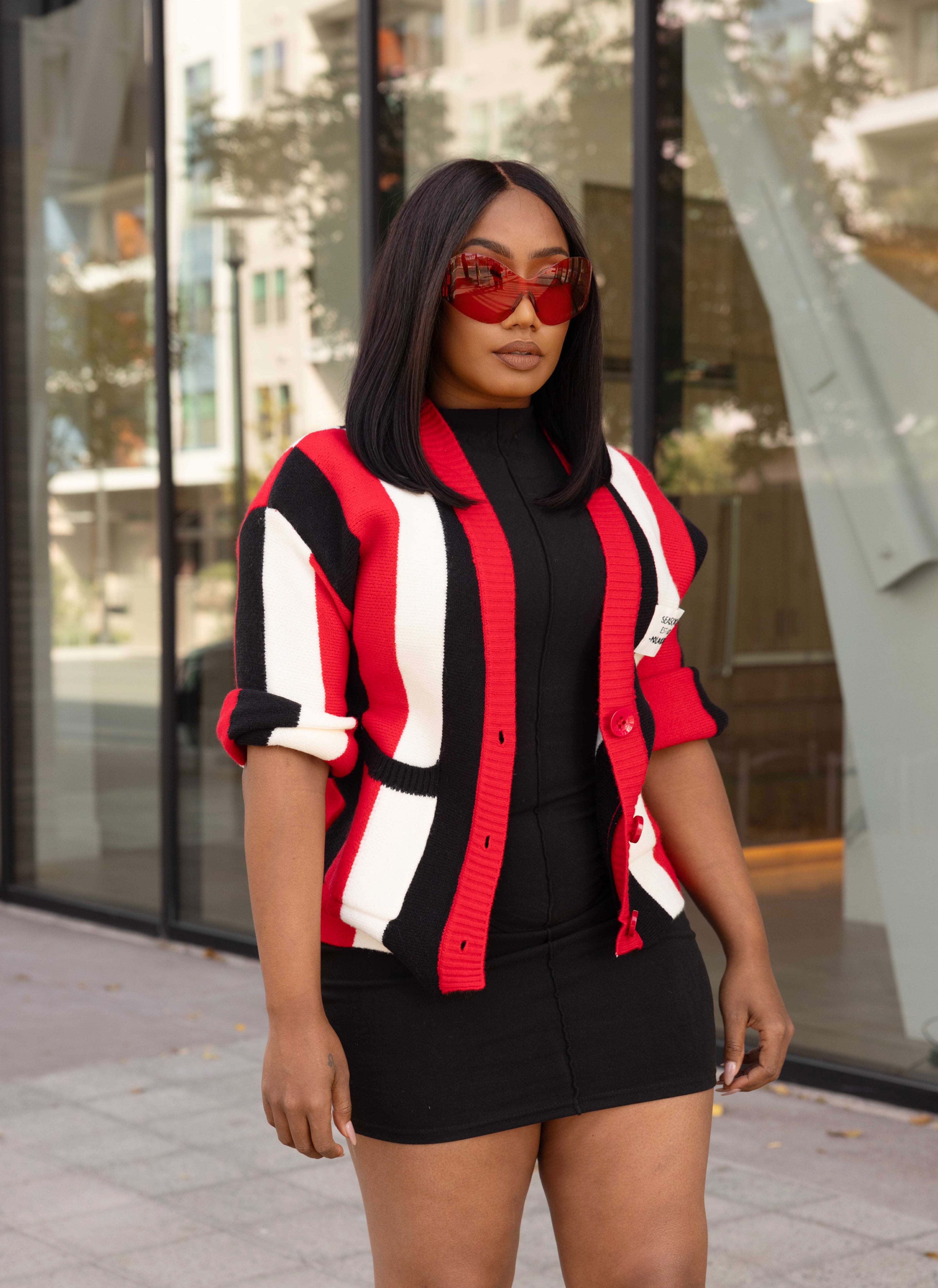 LINE FOR LINE STRIPE COLOR CARDIGAN - RED MULTI