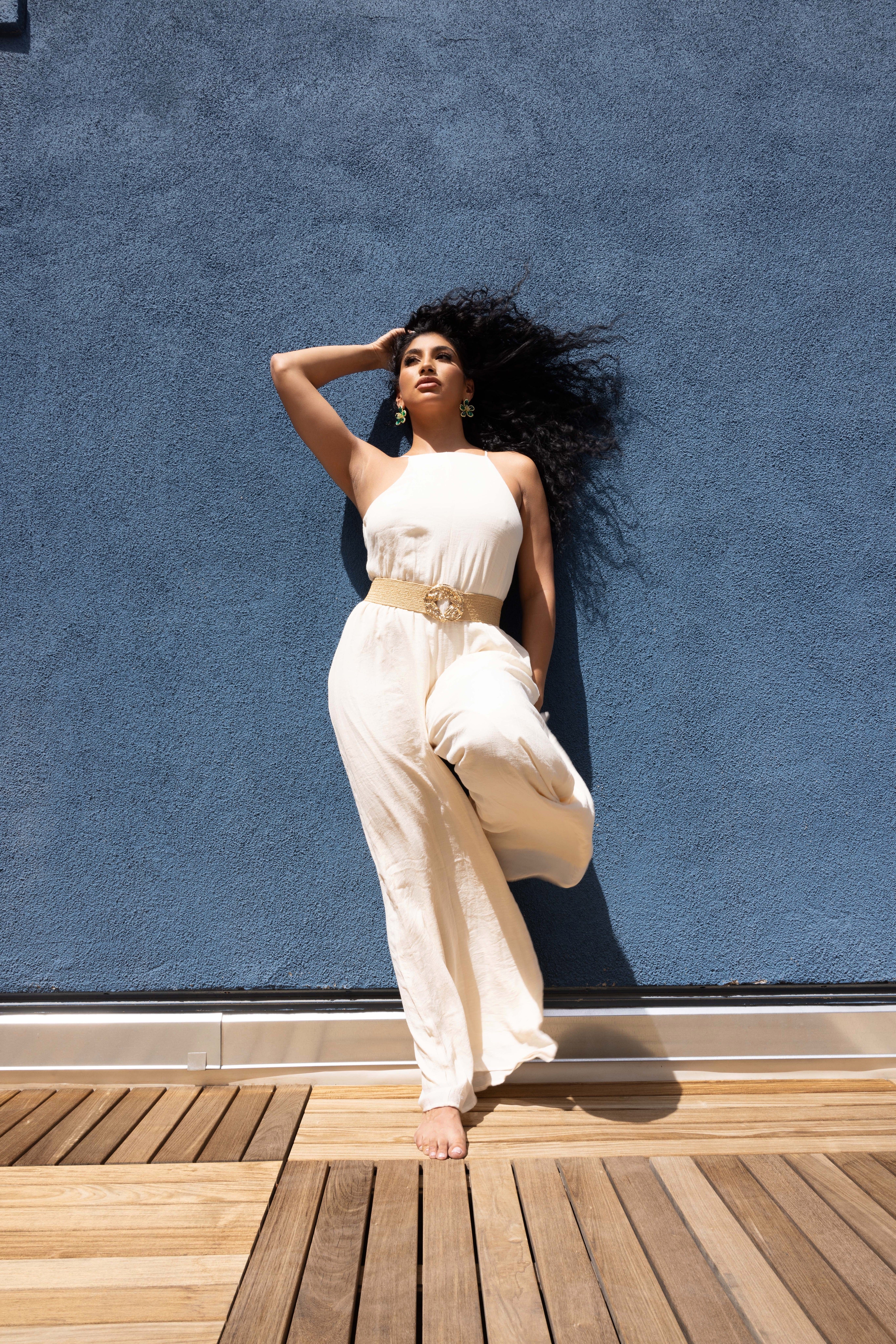 CAMELLA LOOSE FIT LINEN JUMPSUIT-IVORY