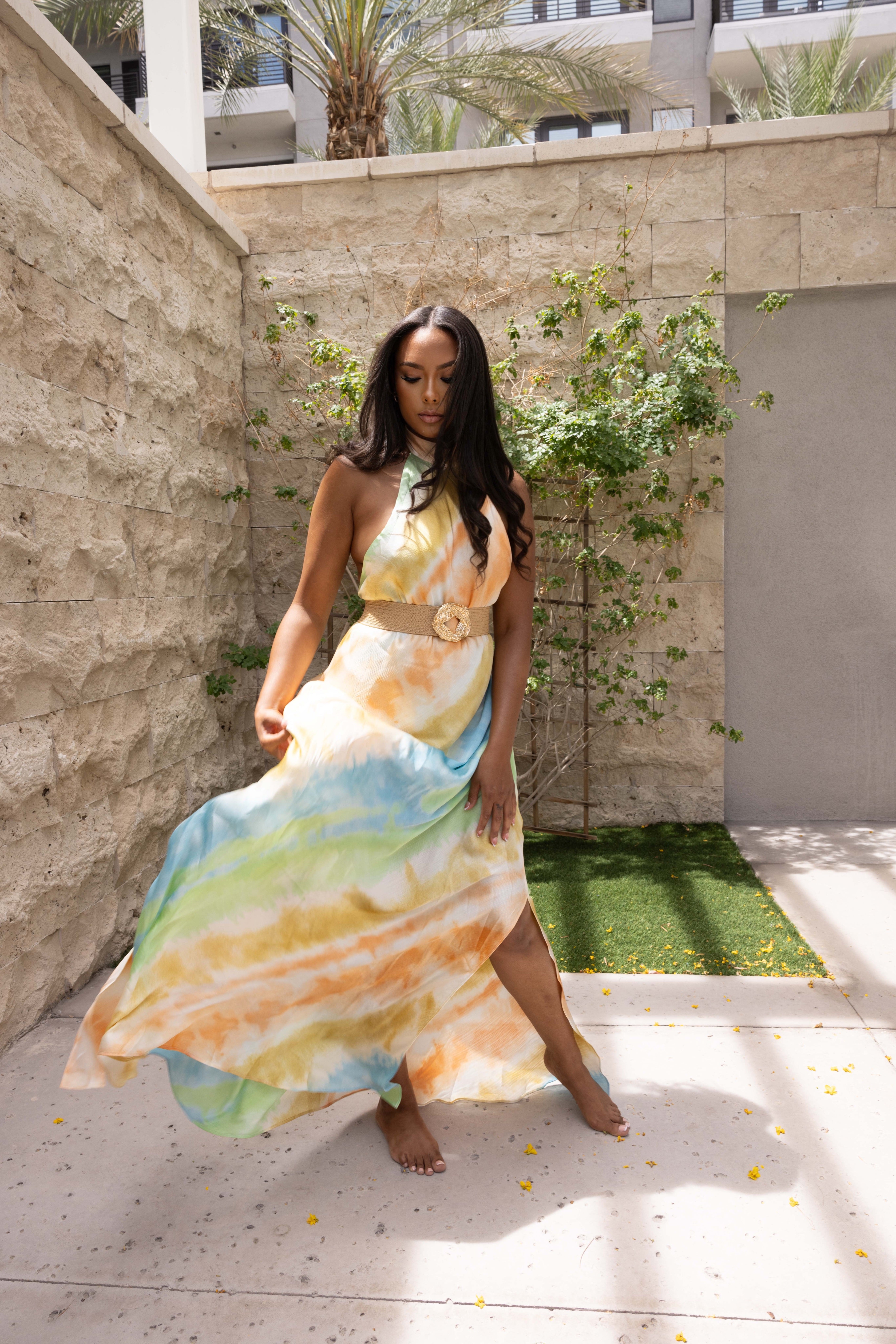 HENNA TIEDYE HALTER MAXI DRESS
