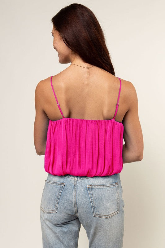 KOBE BUBBLE SATIN TUBE TOP -HOT PINK