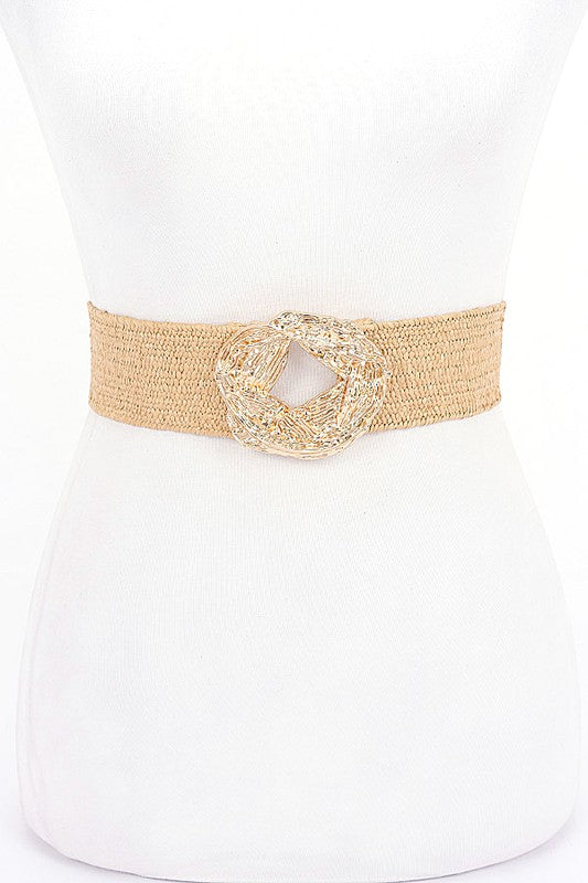 GODDESS TEXTURED STRAW BELT - BEIGE