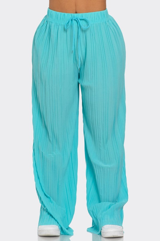 SUMMER BREEZE PLISS PANTS - AQUA BLUE