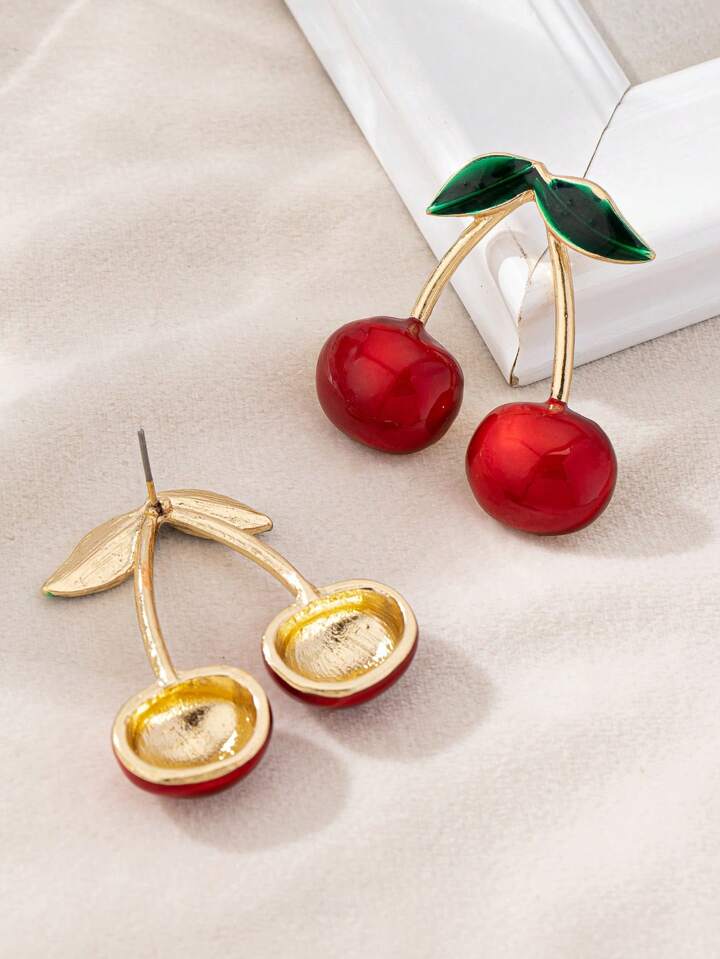 METALLIC CHERRY STUD EARRINGS - RED