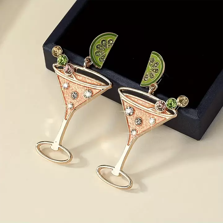 HAPPY HOUR MARTINI DANGLE EARRINGS - PINK MULTI
