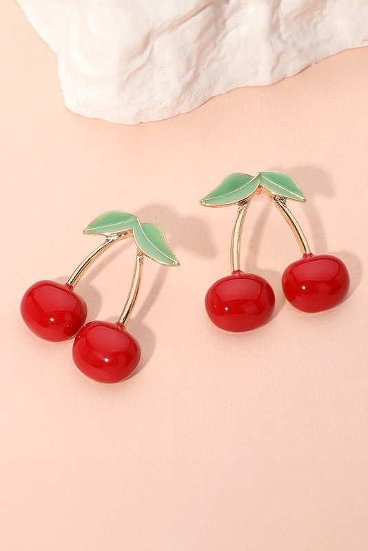 BIG CHERRY DROP STUD EARRINGS - RED ROUGE