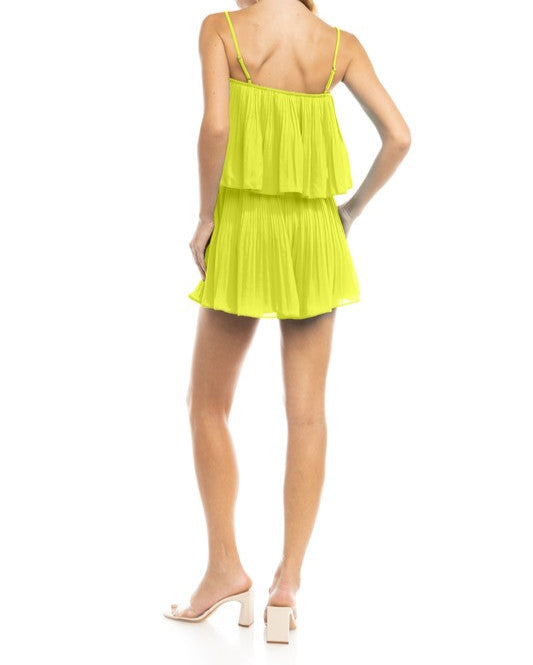 A DAY IN POSITANO PLEATED ROMPER - CITRUS GREEN