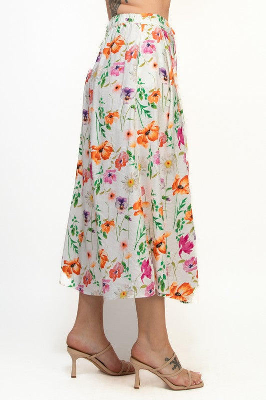 FIELDS OF FLOWERS BUTTON SKIRT- PINK/ORANGE
