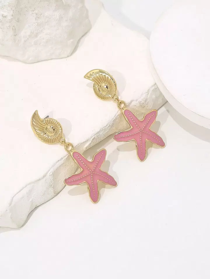 BY THE SHORE STARFISH DANGLE EARRINGS -PINK