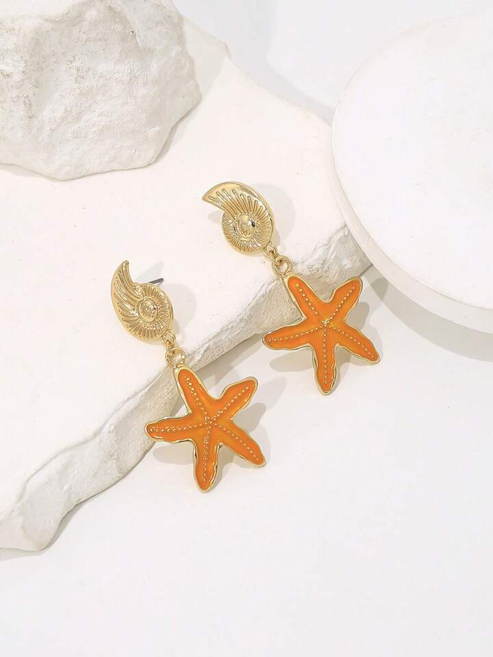BY THE SHORE STARFISHDANGLE EARRINGS -ORANGE