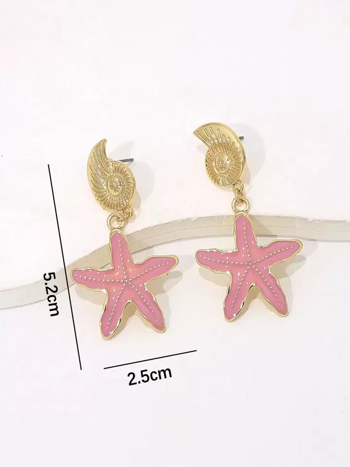 BY THE SHORE STARFISH DANGLE EARRINGS -PINK