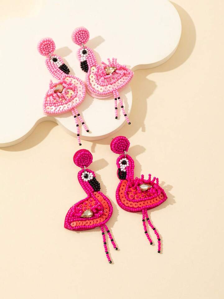 FLAMINGO BEADED DANGLE EARRINGS - LIGHT PINK
