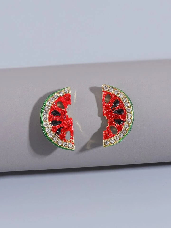 WATERMELONRHINESTONE STUD EARRINGS - RED
