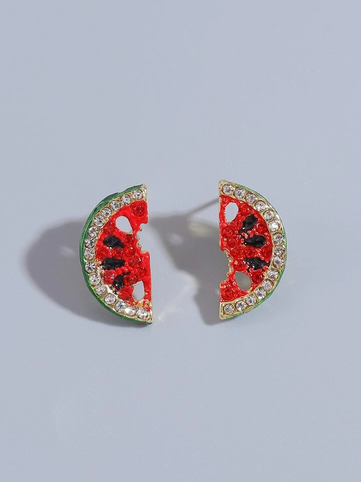 WATERMELONRHINESTONE STUD EARRINGS - RED