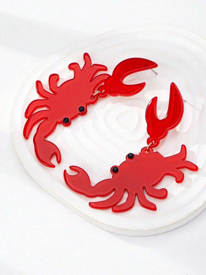 CRABBY ACRYLIC DANGLE EARRINGS - RED