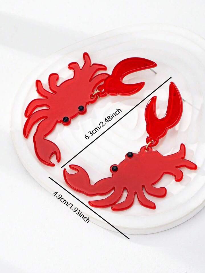 CRABBY ACRYLIC DANGLE EARRINGS - RED
