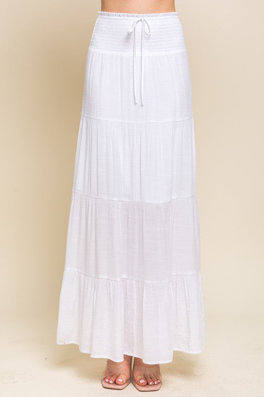 ON THE BOARDWALK SMOCKED MAXI SKIRT - WHITE