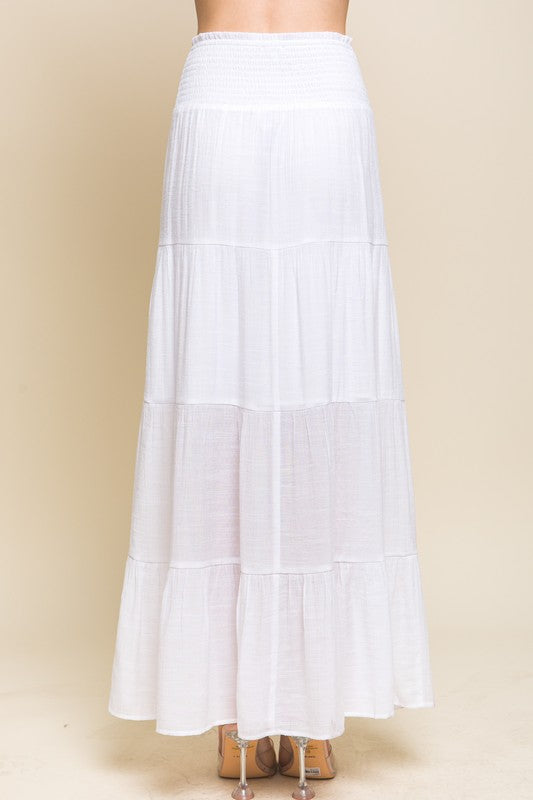 ON THE BOARDWALK SMOCKED MAXI SKIRT - WHITE