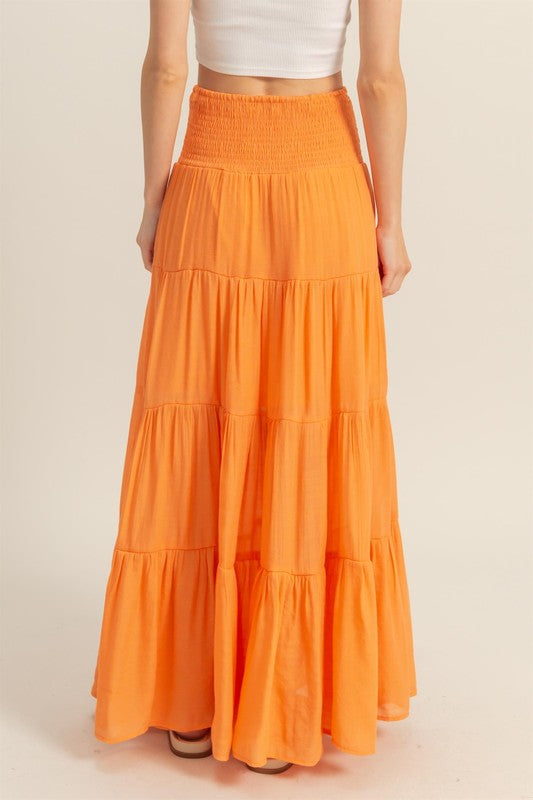 IN THE WIND DRAWSTRING MAXI SKIRT - BRIGHT ORANGE