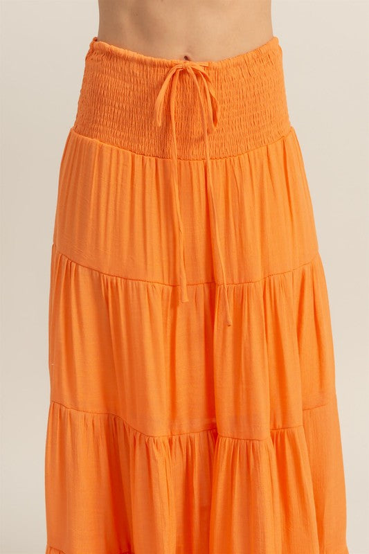 IN THE WIND DRAWSTRING MAXI SKIRT - BRIGHT ORANGE