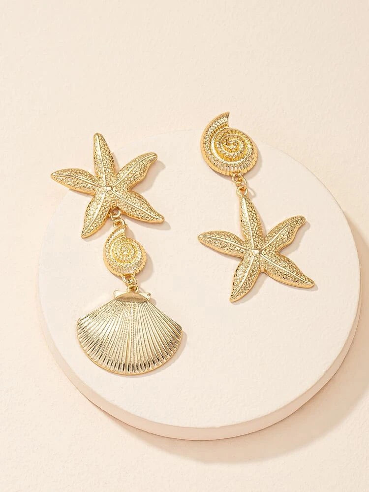 STARFISH & SHELL DROP EARRINGS