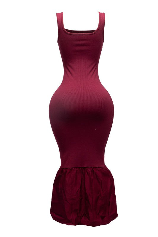 FINE LIKE WINE MERMAID BUBBLE HEM DRESS - BURGUNDY WINE