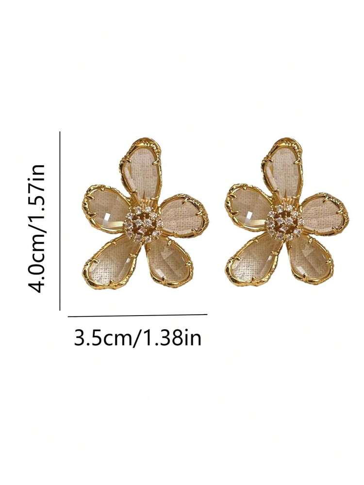 ROMANCE  FLOWER DANGLE DROP EARRINGS - GOLD CRYSTAL