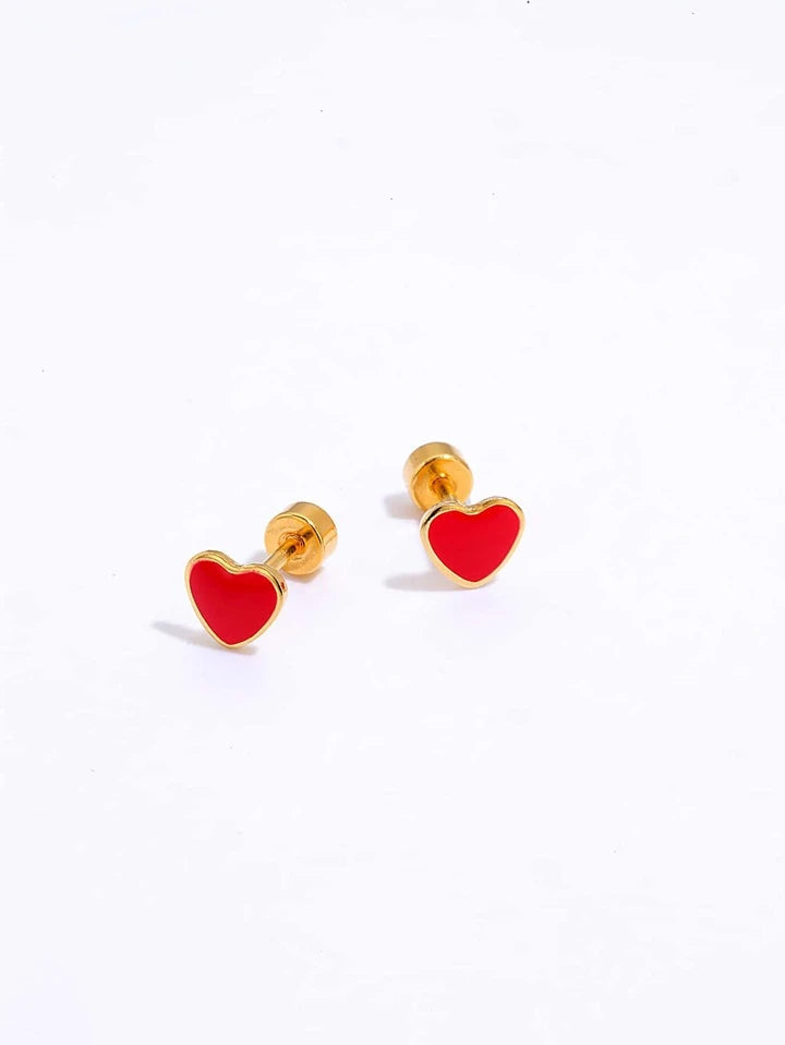 RED HEART SHAPED STUD EARRINGS