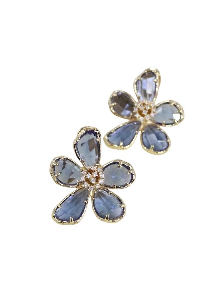 ROMANCE  FLOWER DANGLE DROP EARRINGS - BLUE