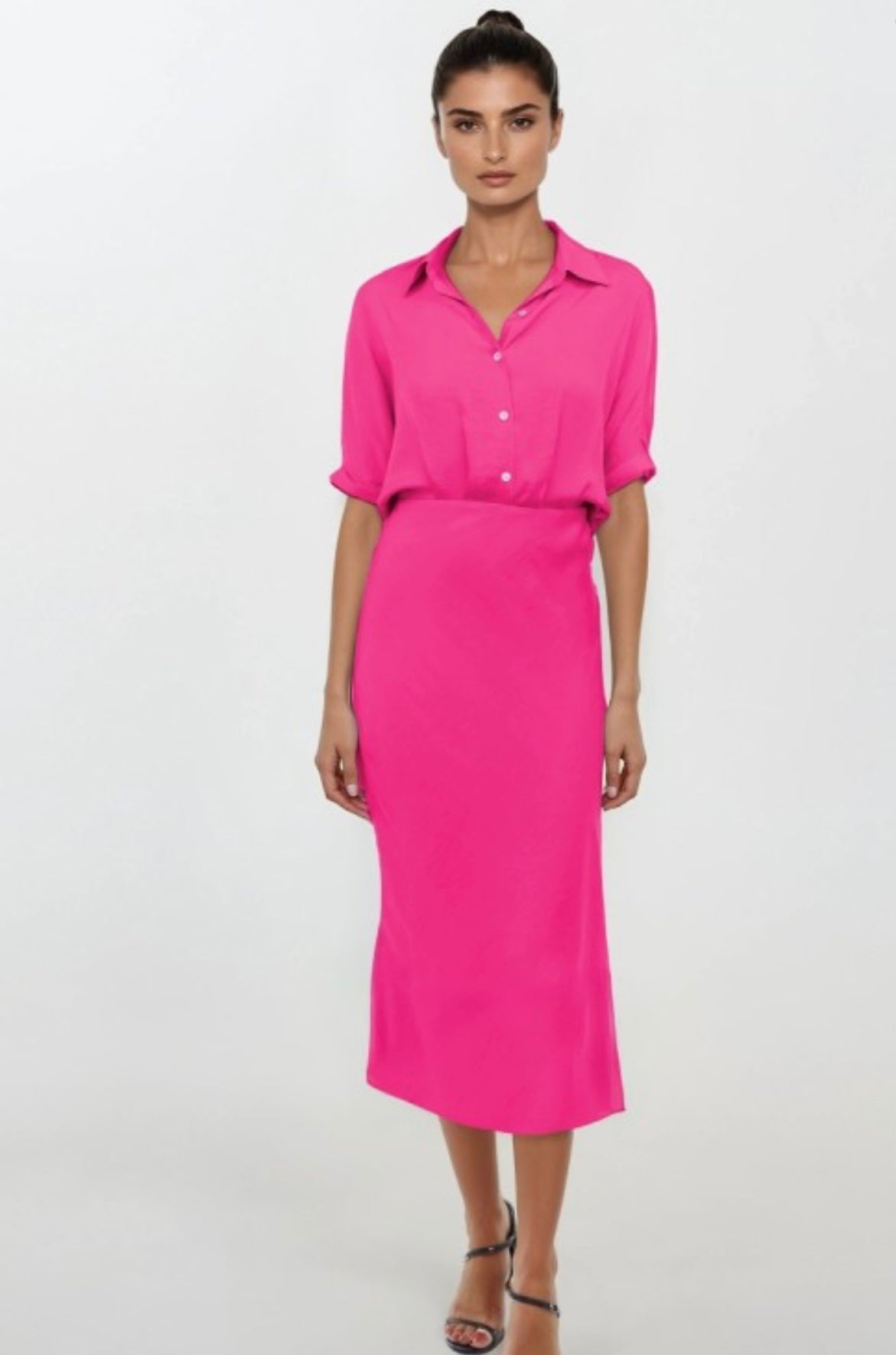 The Juliana Shirt Dress -FUCHSIA BLOOM