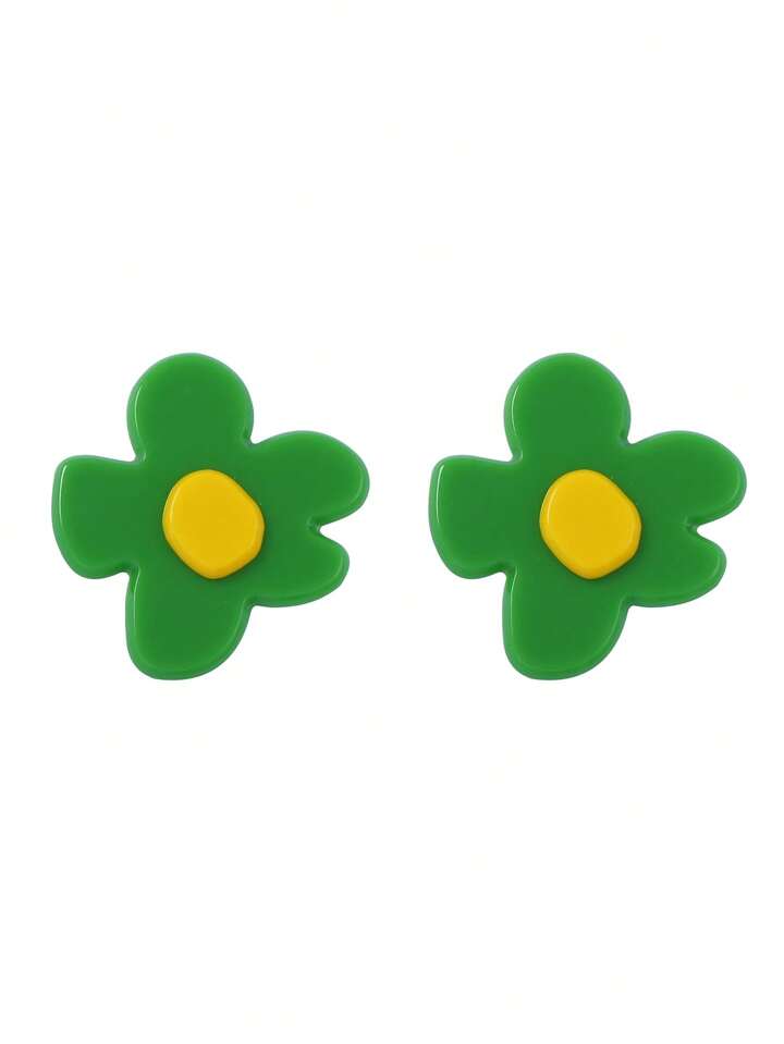 ZAA RESIN FLOWER STUD EARRINGS - GREEN