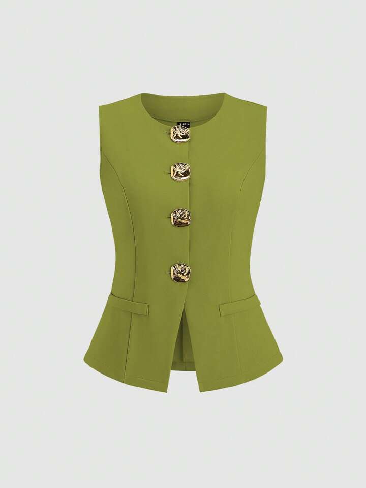 Elise Structured Button Vest – Lemongrass