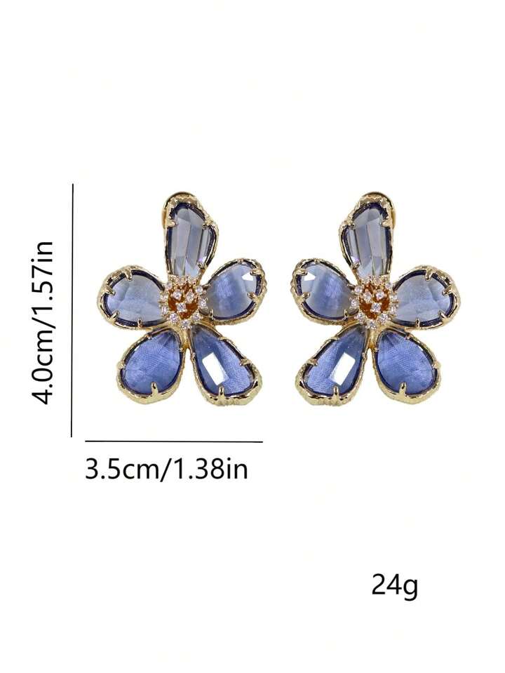 ROMANCE  FLOWER DANGLE DROP EARRINGS - BLUE
