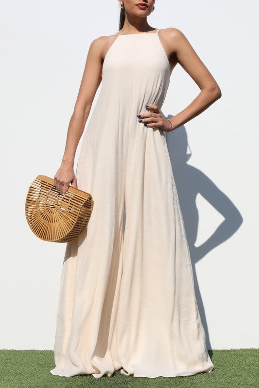 CAMELLA LOOSE FIT LINEN JUMPSUIT-IVORY