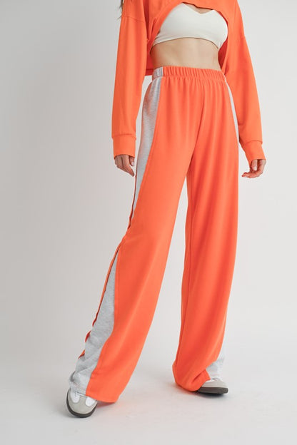 RUN THE RACE COLOR CONTRAST CASUAL PANTS-ORANGE/GREY